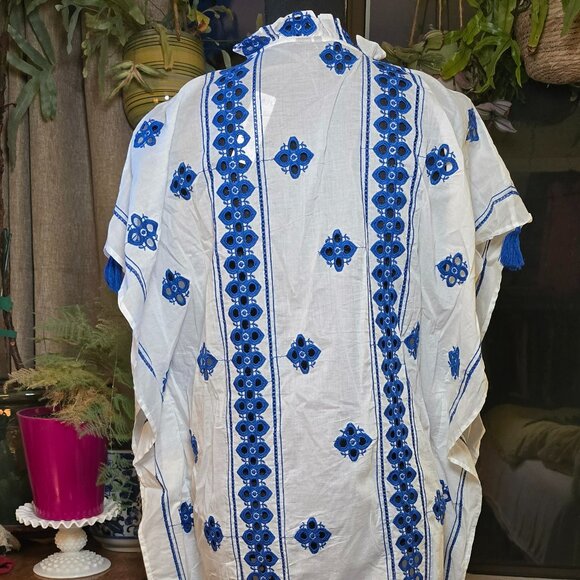 NWT J.Crew Embroidered Tassel Tunic White/Blue S - Picture 5 of 5